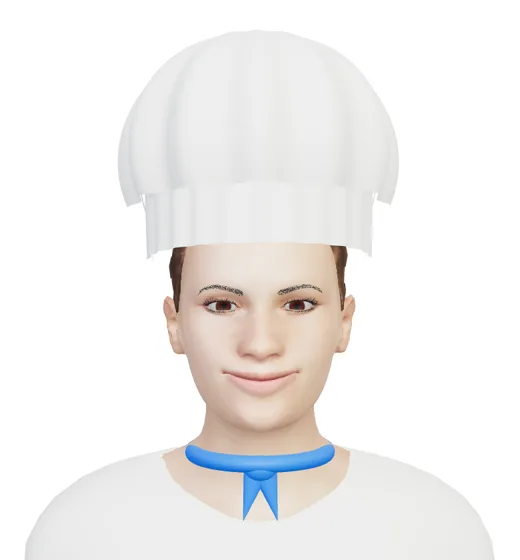 Jarvis, le chef cuisinier en 3D de l'app, sourit